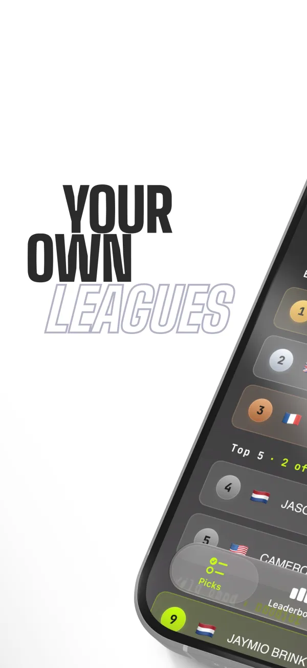 Your own leagues: a league leaderboard with the top five players